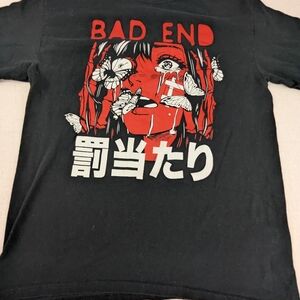 Bad End Black Tee With Red & White Anime Graphics Medium